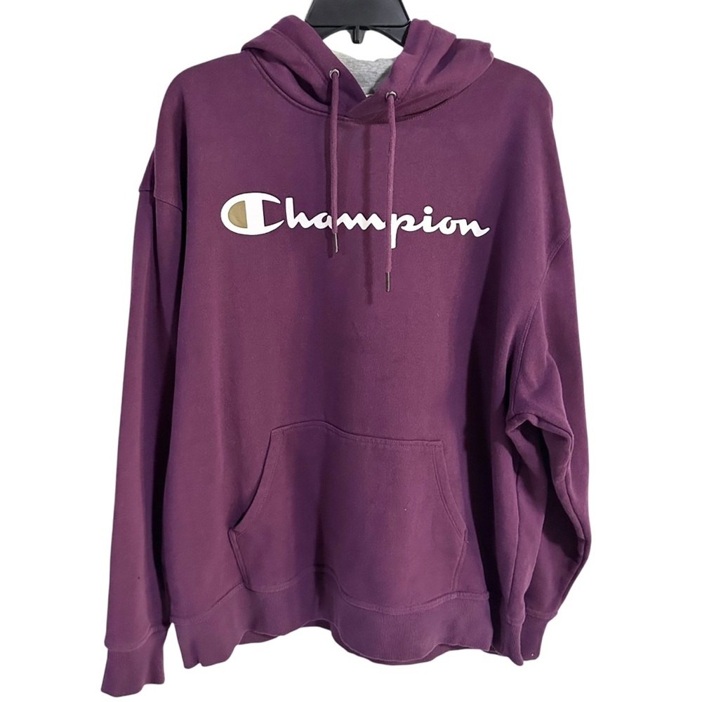 Champion Men's Logo Pullover Hoodie in Burgundy Size XL - Picture 2 of 6